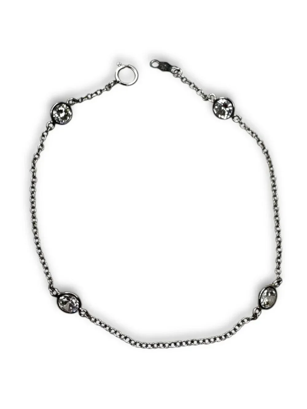 JCM Sterling Silver 925 CZ Station Chain Bracelet 7
